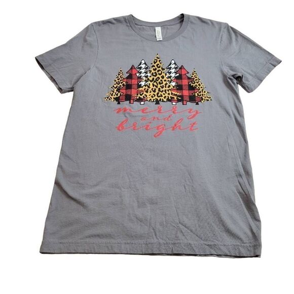 Canvas Bella Merry & bright Christmas shirt M leopard - Picture 1 of 4